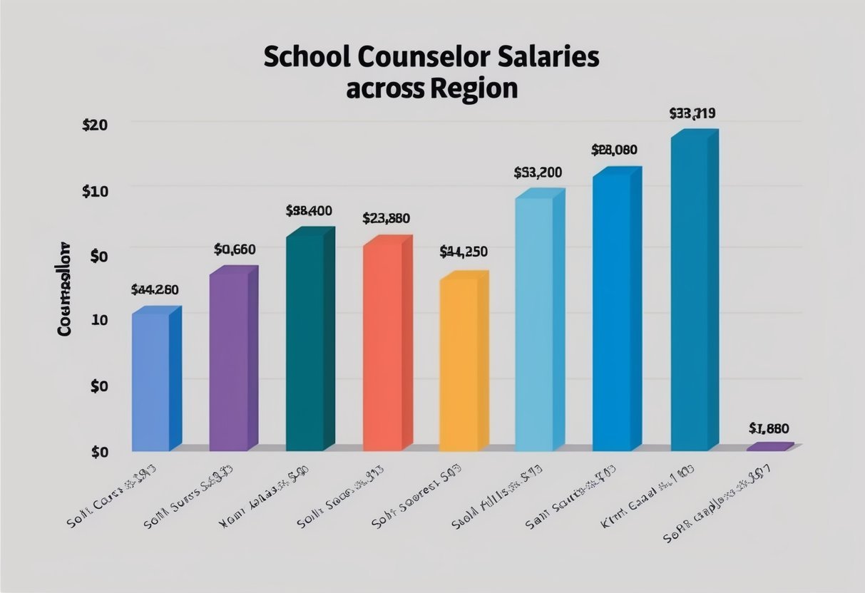 A bar graph comparing school counselor salaries across different regions