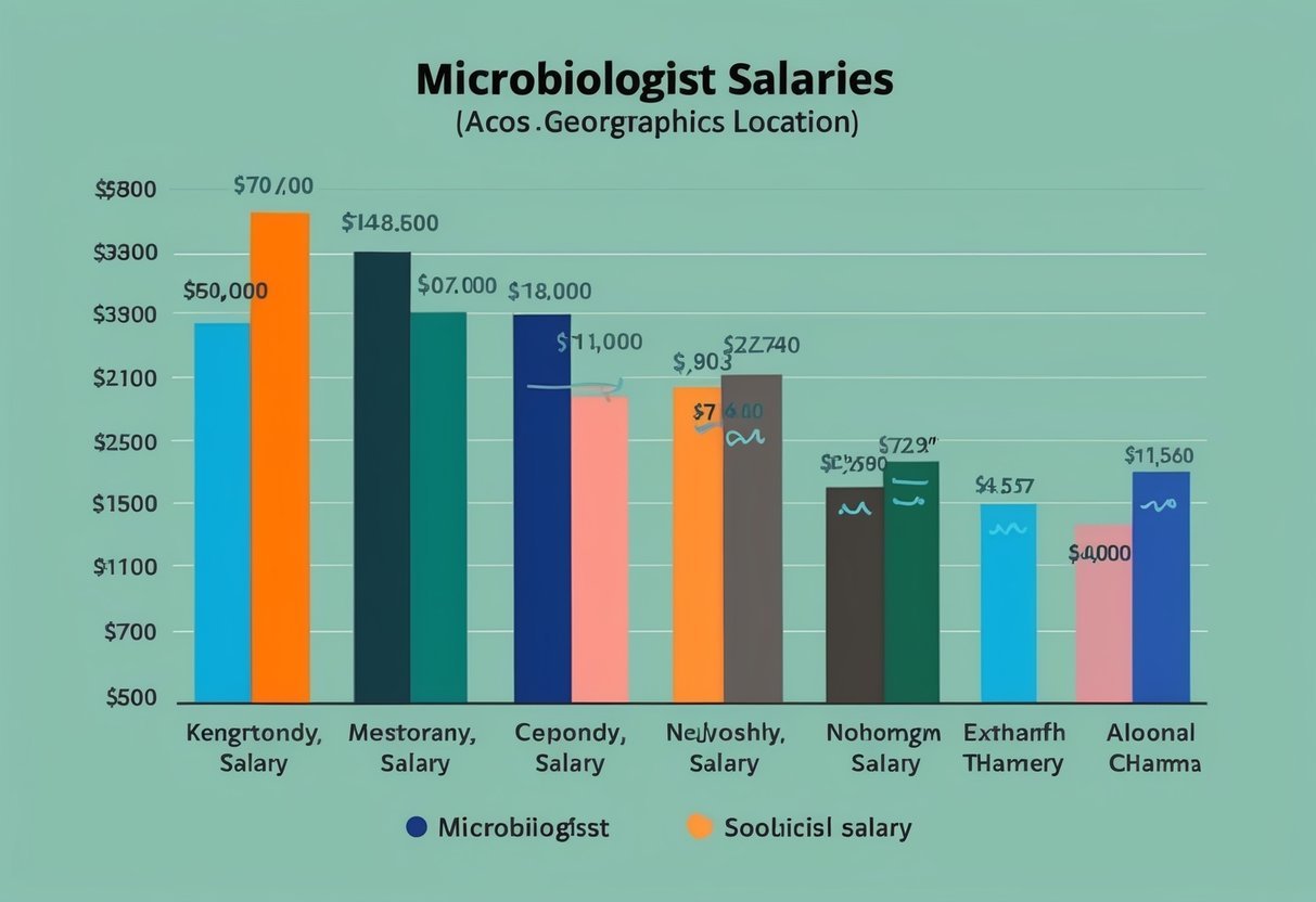 A bar graph comparing microbiologist salaries across different geographical locations