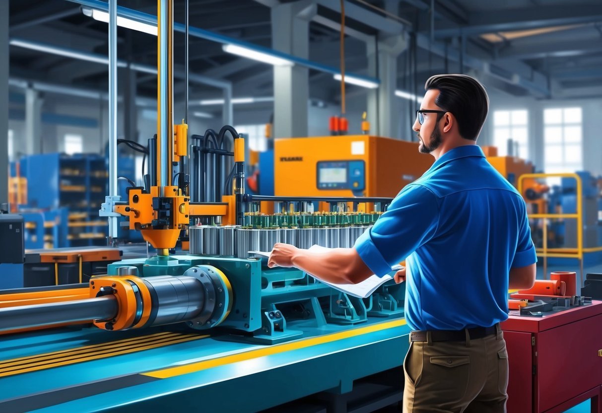 A manufacturing engineer overseeing production on a factory floor