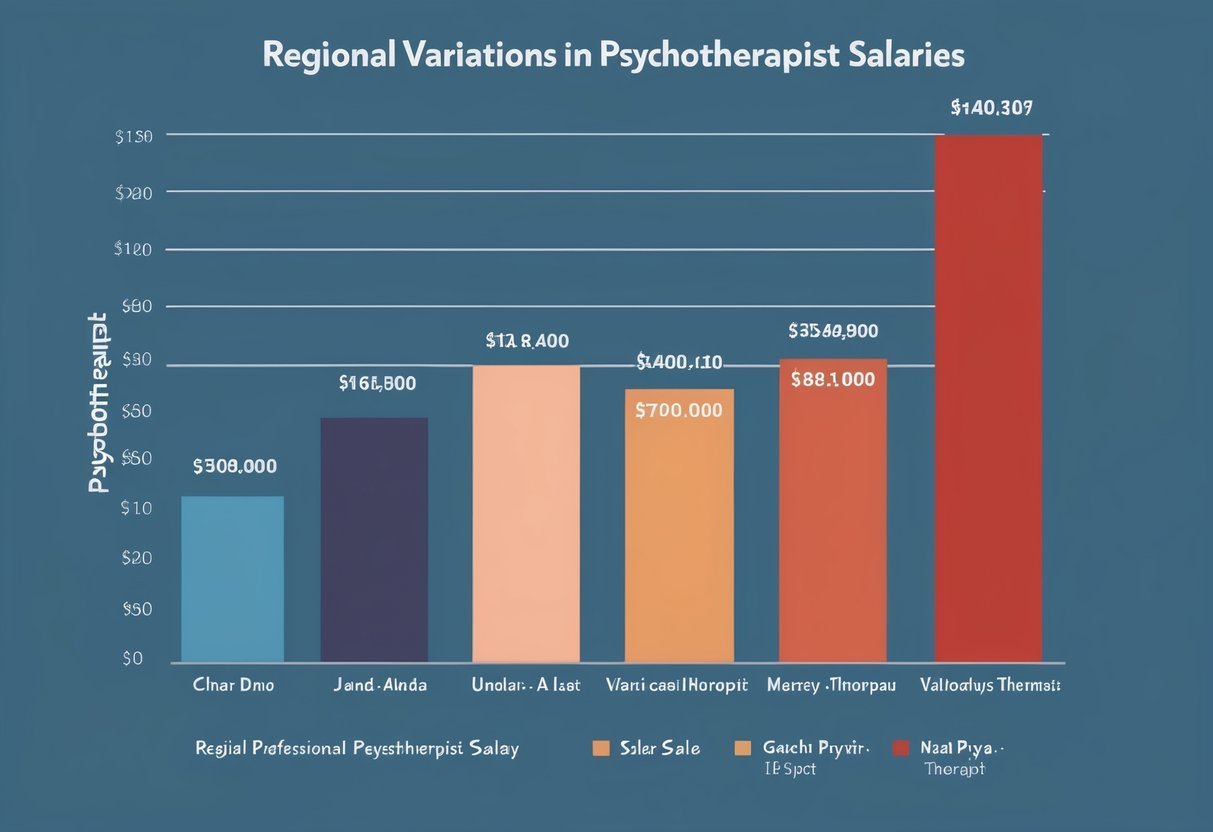 A bar graph showing regional variations in psychotherapist salaries