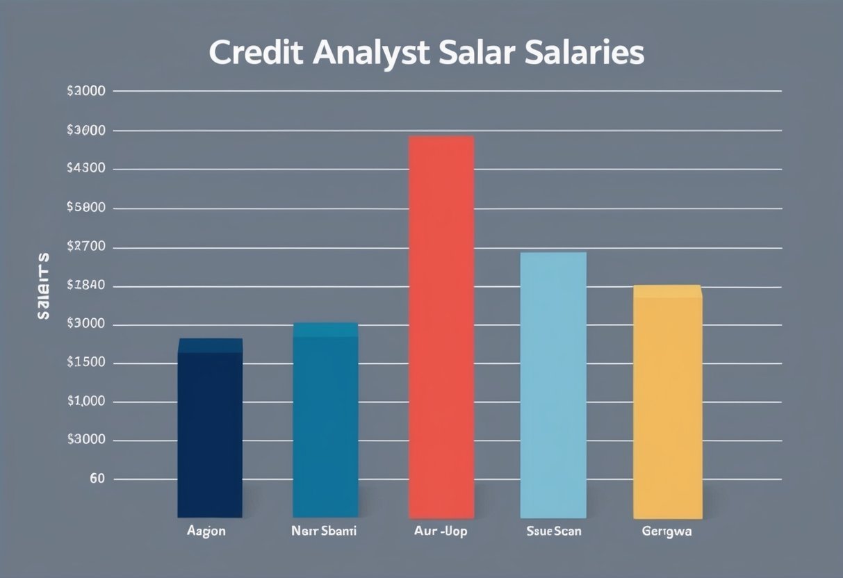 A bar graph showing varying credit analyst salaries across different geographical regions