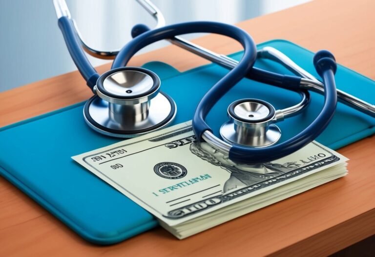 Stethoscope on a stack of money, symbolizing healthcare costs