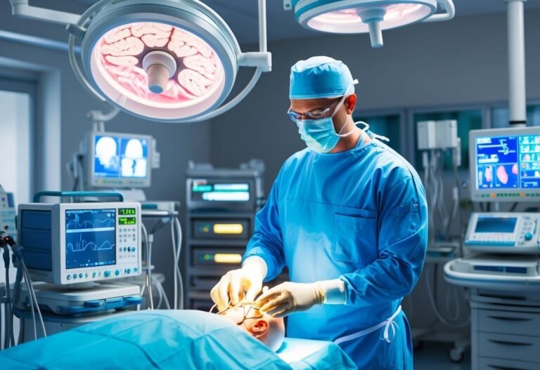 Surgeon performing surgery on a patient in an operating room