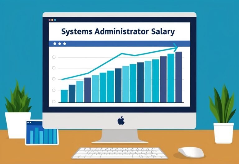 Computer screen displaying a Systems Administrator salary graph with rising trend